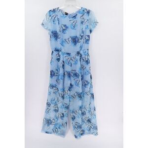 Womens Butterfly Sheer Jumpsuit XL Blue Chiffon Wide Leg Whimsy Fairy Mystical